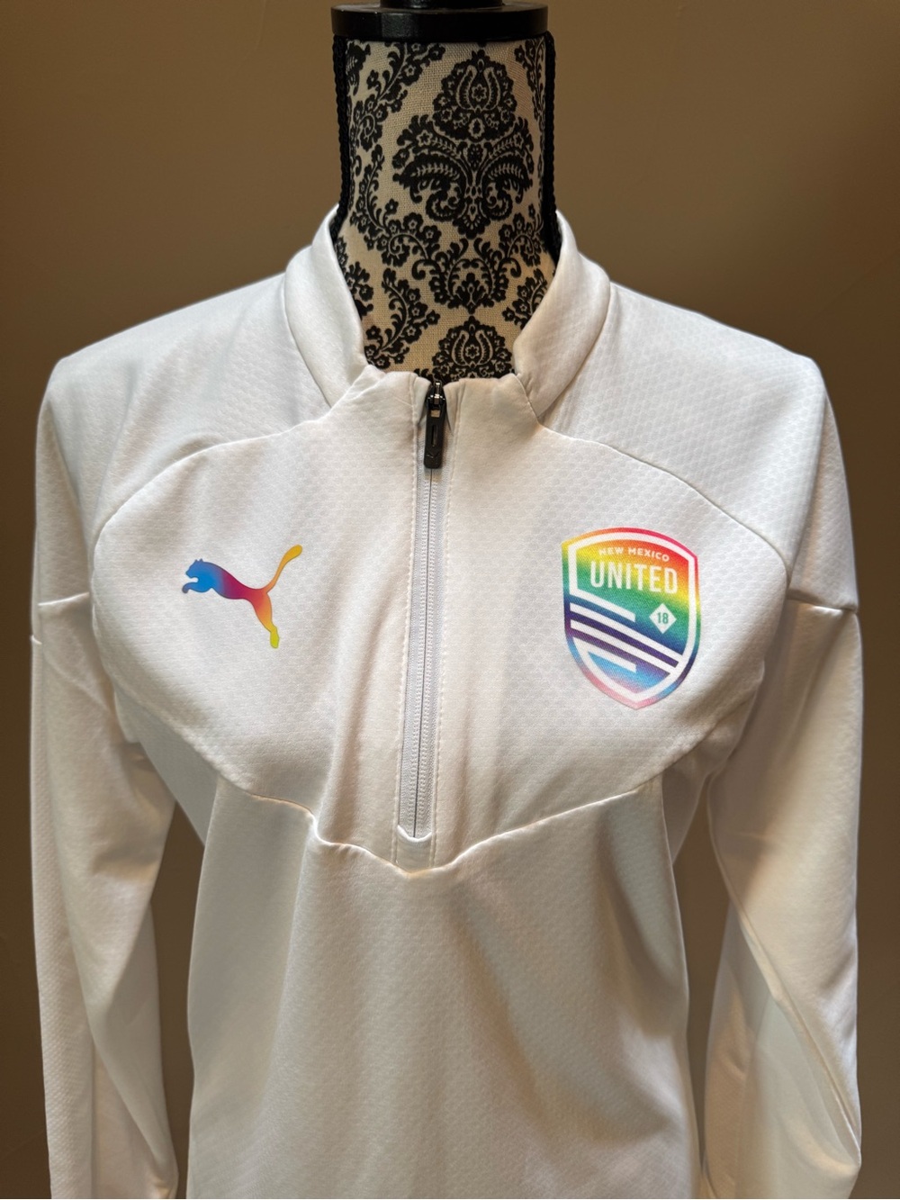 Puma NM United Soccer White Half-Zip Top with Rainbow Pride